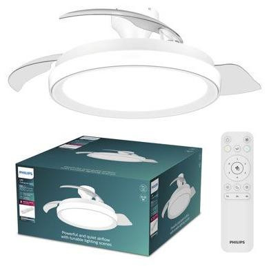 Philips Bliss plafondventilator met intrekbare bladen, LED-verlichting, afstandsbediening en omkeerbare DC-motor, wit, diameter: 106 cm