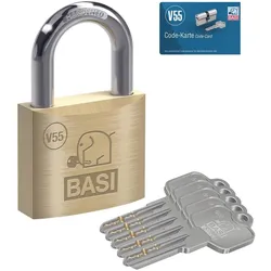 BASI, Vorhängeschloss, VHS V55, Herkömmliches Vorhängeschloss, Tastensperre, Gleichschliessung, Messing