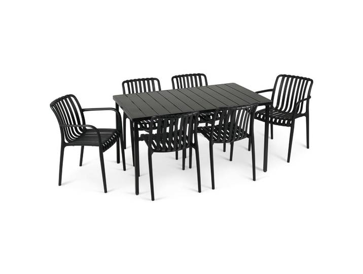 Idimex Gartenmöbel SET Tulipano 7er Set schwarz, Schwarz, Metall, Metall, Mode, Rechteckig,rechteckig, Gartenmöbel, Gartengarnituren, Gartenmöbel-Sets