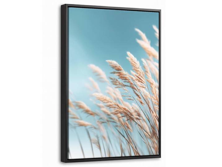 MuchoWow Leinwand Bilder mit Rahmen - Ziergras - Wind - Hellbraun - 40x60, Hellblau, Rechteckig, 40x60 cm, gerahmt, Bilder & Rahmen, Bilder, Leinwandbilder