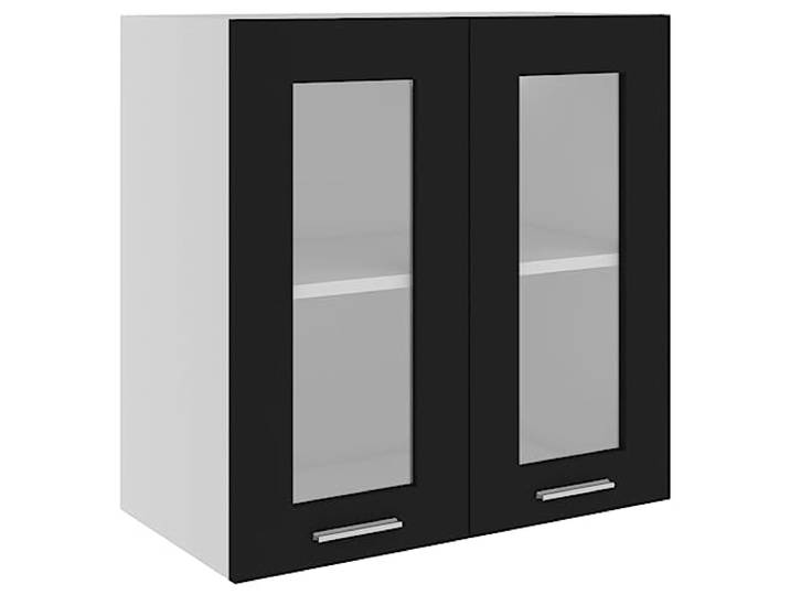 vidaXL Hängeglasschrank Lyon Schwarz 60x31x60 cm Holzwerkstoff, Hängeschrank, Einbauküche, Küchenzeile, Küchenmöbel, Oberschrank, Küchenschrank