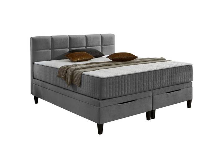 Boxbett, Anthrazit, 180x200 cm, Textil, Wendematratze H2 + H3, Modern