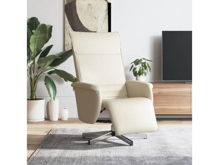 HEFZGDB Relaxsessel mit Fußteil in Creme Kunstleder, manuelle Liegefunktion und 360-Grad-Drehung, hochwertige Polsterung und Stabiler Rahmen für langlebige
