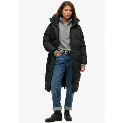 Steppjacke SUPERDRY "Longline Hooded Puffer Jacket", Damen, Gr. S, schwarz, Web, Obermaterial: 100% Polyester, unifarben, oversize, Jacken Steppjacke, Oversize-Passform, mit Reißverschluss, aus Polyester, pflegeleicht