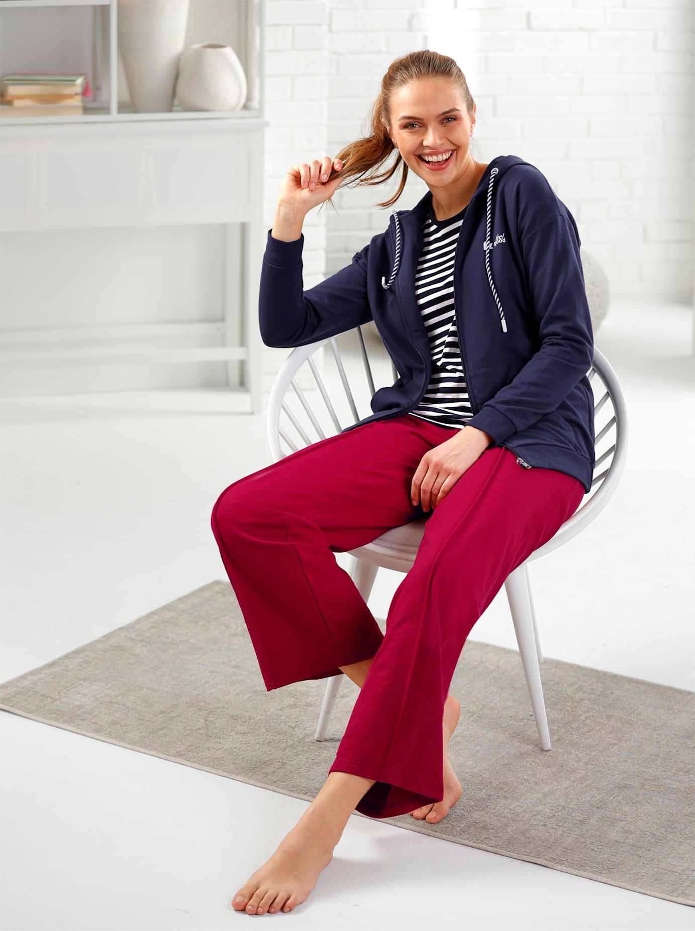 Wellnesshose FEEL GOOD, Damen, Gr. 18/19, Kurzgrössen, rot (kirsche, weiß), 50% Baumwolle, 50% Polyester, unifarben, Hosen Wellnesshose kirsche, weiß 18/19, Kurzgrössen