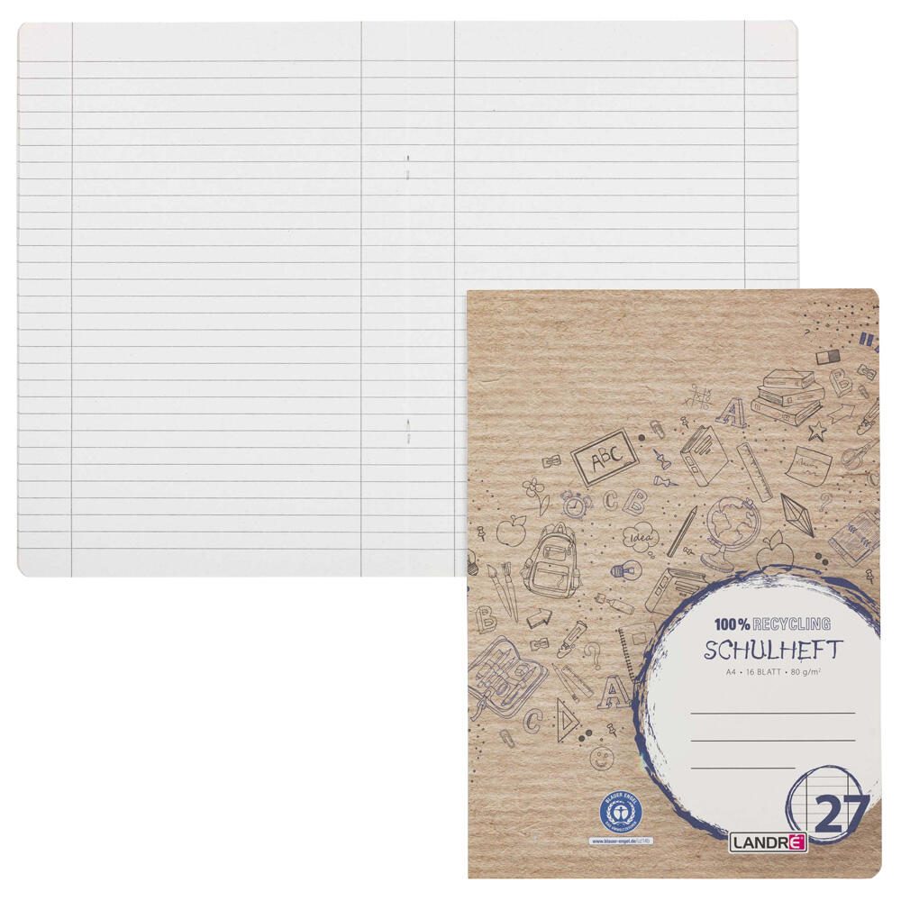 herlitz Schulhefte Recycling liniert mit Rand, DIN A4, 16 Seiten 100050217