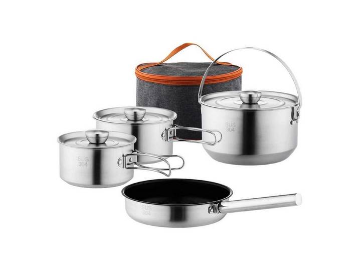 LuxusKollektion Geschirr-Set Camping Kochgeschirr Set Edelstahl 13-teilig, Metall