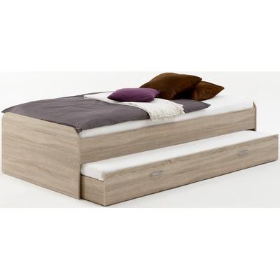 Funktionsbett FMD, braun ((=struktureichefarben hell)), H:50cm, Daybetten, Bett mit ausziehbarer Liegefläche auf Rollen, 90 x 200 cm