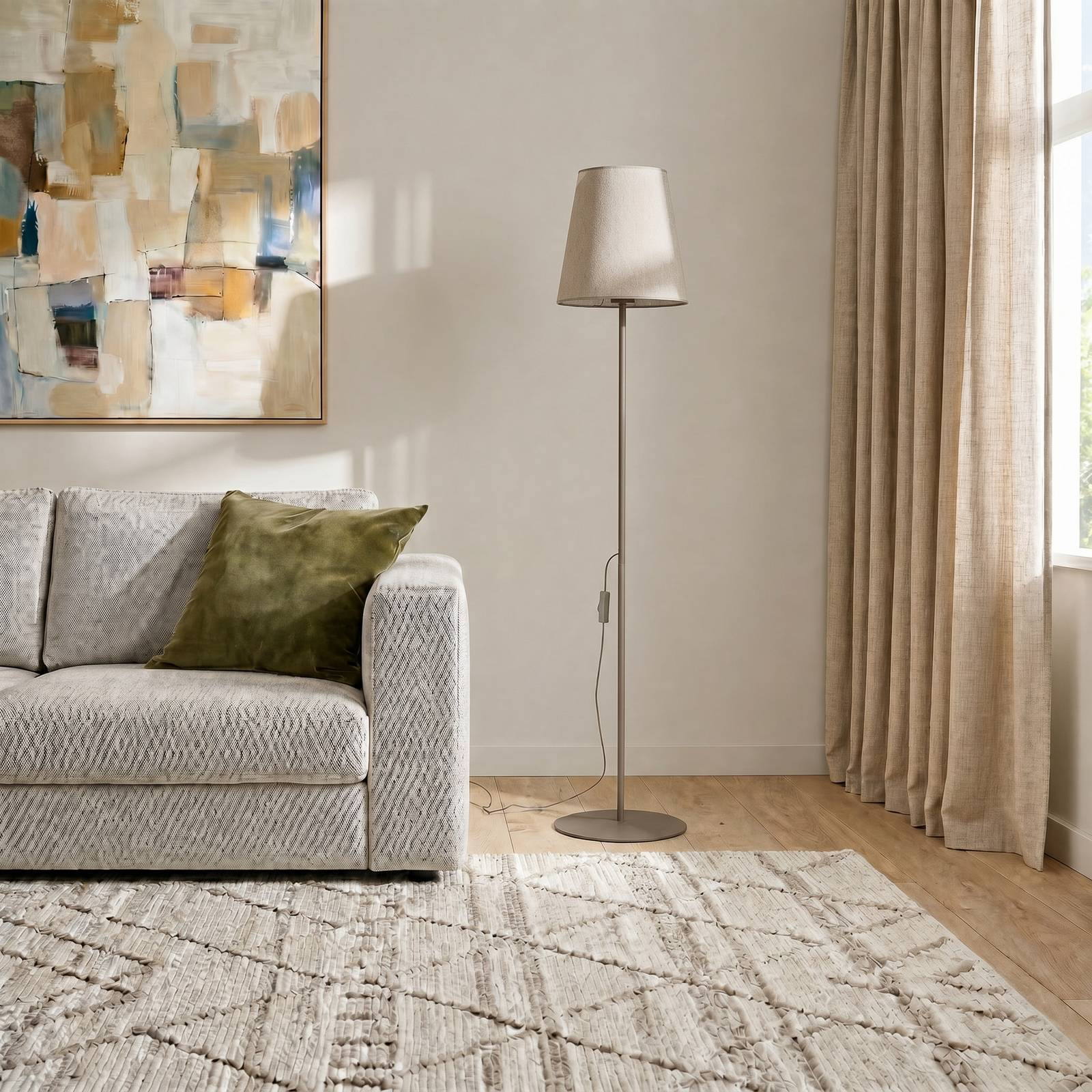 Stehlampe Elizabeth TK Lighting, creme / amber, für Wohn- / Esszimmer, Textil / Stoff / Seide, Modern, Stehlampe