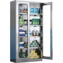 Medizinschrank aus Edelstahl mit Glastüren, 1800 x 900 x 400 mm