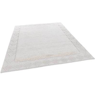 Wollteppich THEKO "Bergen - 630, Handwebteppich", weiß (wollweiß), B:170cm H:5mm L:240cm, Schurwolle, Teppiche, reine Wolle, handgewebt, Scandi Design, mit Bordüre