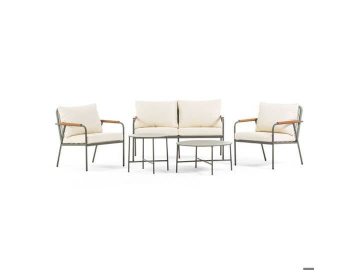 Ensemble de jardin en métal peint avec canapé 2 fauteuils et 2 tables basses coussins déhoussables design élégant – Jesolo