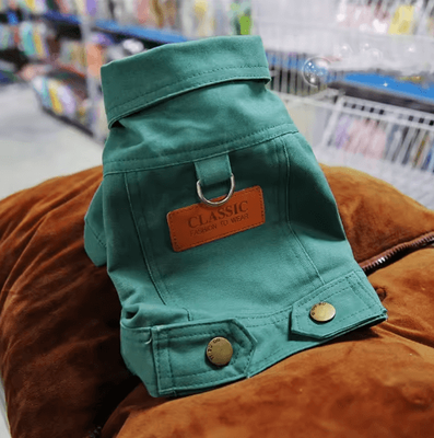 Inspire Picks Denim Dog Jacket Harness Outfit With D Ring Leash Hook For Small & Medium Dogs green s
