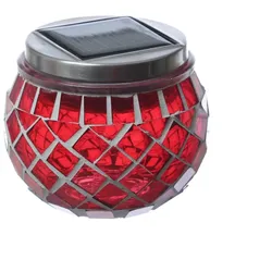MARELIDA LED Solar Windlicht Mosaik Glas Solarglas Mosaikleuchte für Balkon rot