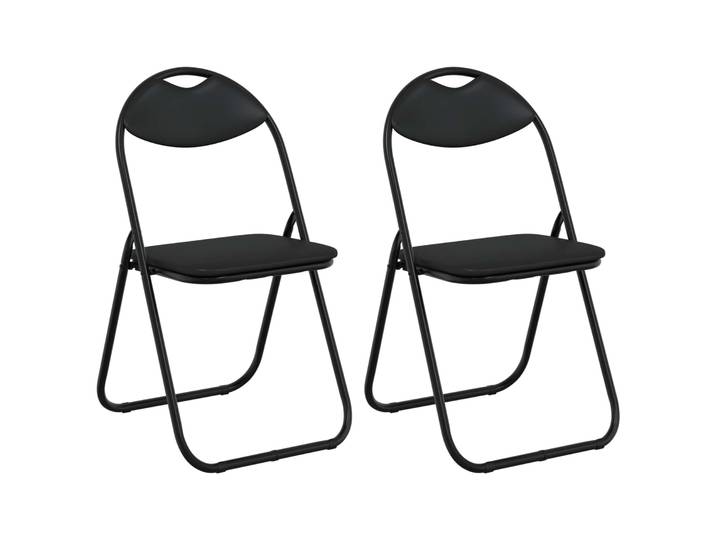 Vidaxl Folding Chair 2 Pcs Faux Leather Black 48 X 43.5 X 81 Cm