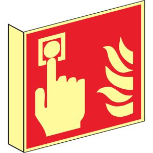 Abtec Hinweisschild ISO 7010 F005 Kunststoff, Fahnenschild, 20 x 20 cm, nachleuchtend, Brandmelder