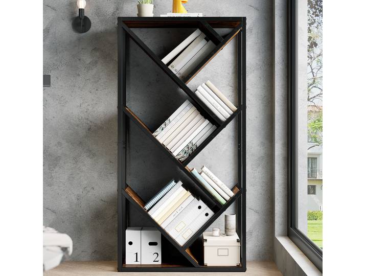 Meubliv Étagère Colonne 80x35x160 Cm Noir Et Brun – Design Arbre Anti-basculement