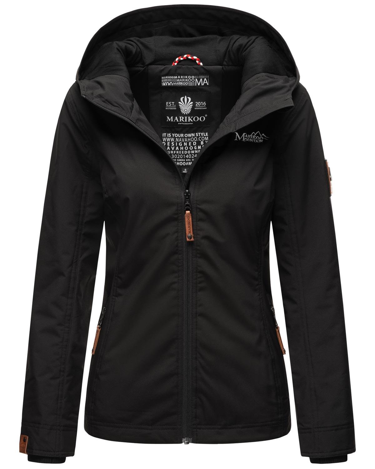 Marikoo Damen Übergangsjacke leichte wind- und wasserabweisende Jacke mit Kapuze Schwarz