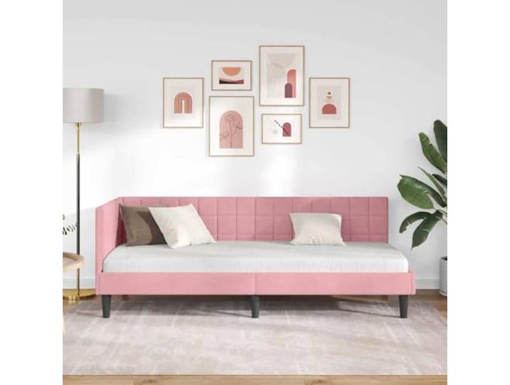 KTHLBRH Eckbettrahmen, Rosa, 80 x 200 cm, Samt Platzsparendes Design, multifunktionales Schlafsofa, wendbares Kopfteil, stabile Basis aus Sperrholz
