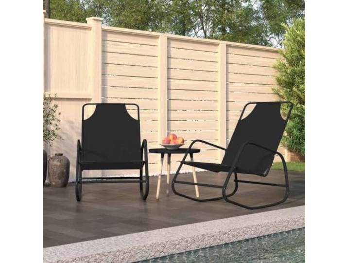 HEFZGDB Schaukelliegen 2 STK. Schwarz Stahl und Textilene - Atmungsaktive Mesh-Schaukelstühle mit robustem Gestell für Garten und Terrasse
