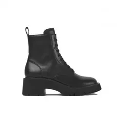 Camper für Damen. K400577-001 Milah schwarze Lederstiefeletten -Absatzhöhe: 5,4cm (36), 5 bis 8 cm, Schnürsenkel, Reißverschluss, Lässig