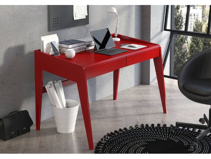 Visby Schreibtisch Lisa (Arbeitstisch / Kinderschreibtisch 125 cm Rot, Buchenholz), Arbeitstisch erhältlich in Naturtönen, Pastell- und kräftigen Farben