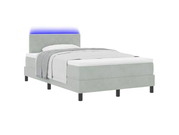 KTHLBRH Boxspringbett hellgrau 120 x 190 cm Samt Gepolstertes Kopfteil, fester Lattenrost, weicher Schaumstoff, technisches Holz