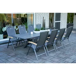 HARTMAN Sondermodell Xanadu / Raffaelo Garten-Essgruppe, xerix/anthrazit, Alu/Glaskeramik, 8 Klappstühle, 220/280x100cm