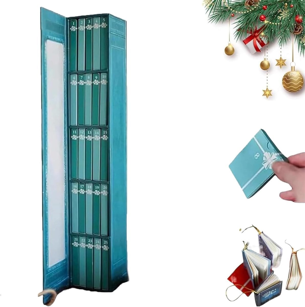 Magische Boekenplank Decoratie met 24 Miniboekjes - Blauwe Adventskalender voor Boekenliefhebbers