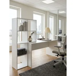 Schreibtisch – Weiß, 170x59x143,5 cm, mit Regal, 6 Ablagen, modern, Homeoffice