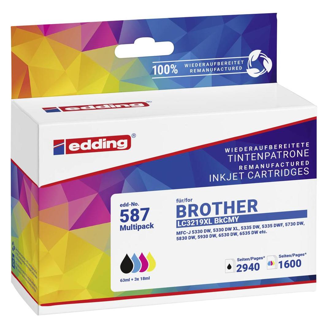 Edding EDD-587 schwarz, cyan, magenta, gelb Druckerpatronen kompatibel zu brother LC-3219XLBK/C/M/Y (BK, C, M, Y) (18-587/18-587-01_70006)