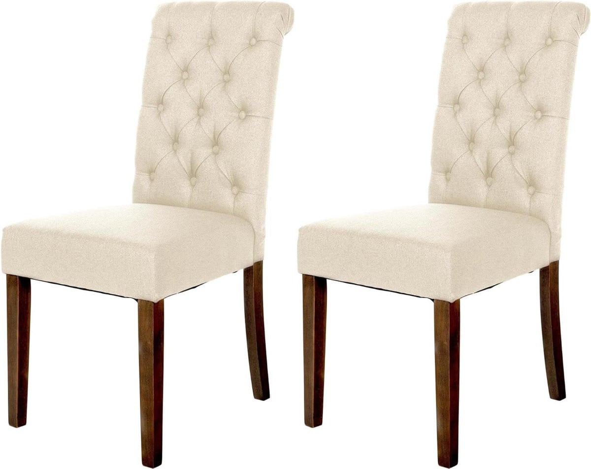 Set van Eetkamerstoelen in Chesterfield Design - Creme - Hoogte: 98 cm