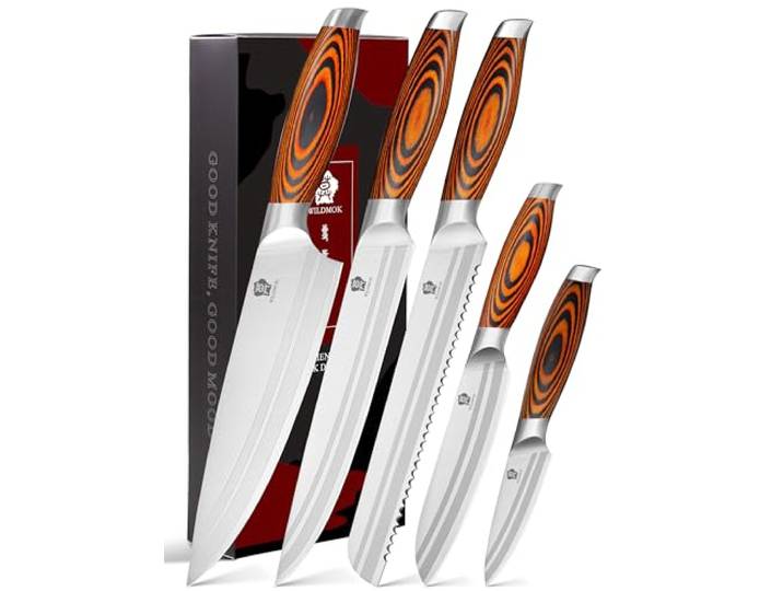 WILDMOK 5 Stück Messerset Küchenutensilien Messer, Deutscher Edelstahl Professioneller Küchenchef Küchenmesser Set
