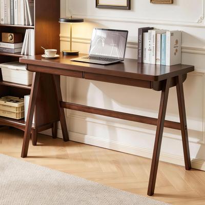 Classic Wood Writing Desk with Extra Thickened Tabletop, Drawer and A-Frame Legs by GDFStudio