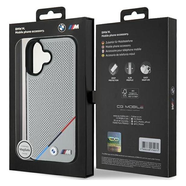 BMW BMHMP16S23PUPDG iPhone 16 6.1" szary/grey hardcase M Perforated Tricolor Line MagSafe (Apple iPhone 16) (BMW000854-0)