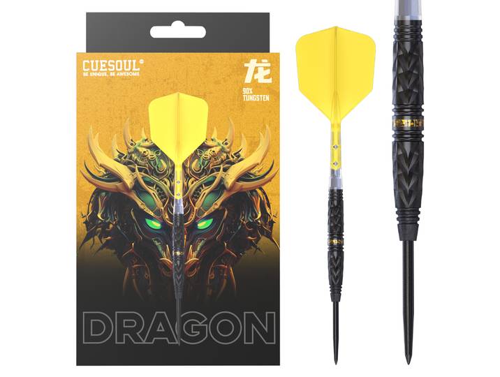 CUESOUL Chinese Zodiac 'DRAGON' 21/23g Ensemble de fléchettes à pointe en acier 90% tungstène avec revêtement en titane et aile intégrée ROST T19