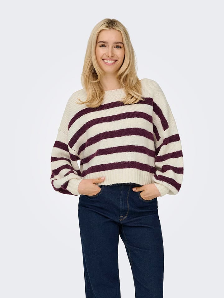 ONLY Pullover in Creme/ Pflaume - XL