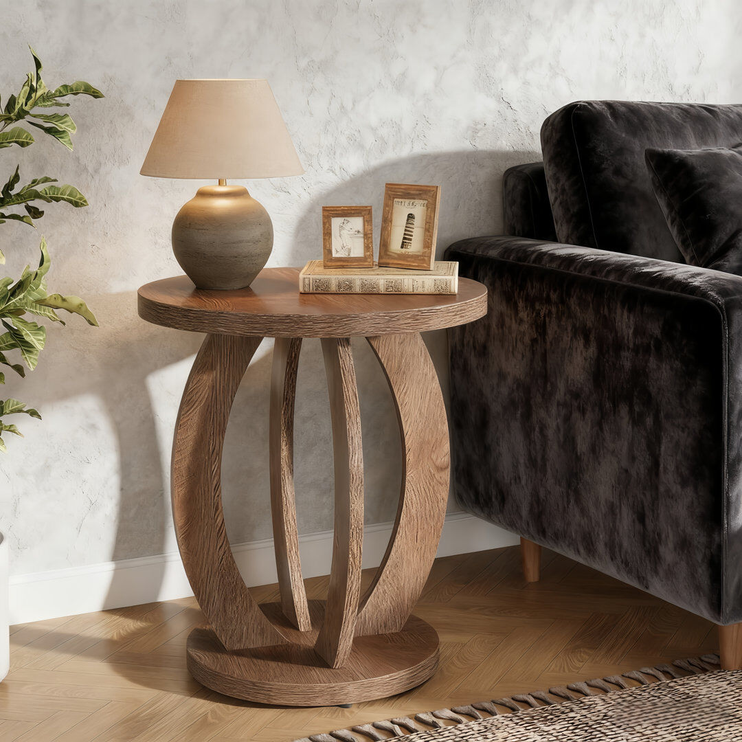 Blue Elephant Pedestal Round Side Table Set Brown 61.01cm H X 50.01cm W X 50cm D