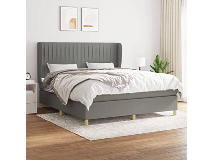 YNGBHFNOP Strapazierfähiger Stoff Höhenverstellbares Kopfteil Boxspringbett mit Matratze Dunkelgrau 160x200 cm Stoff inklusive Topper Höhenverstellbares Kopfteil Taschenfederkern