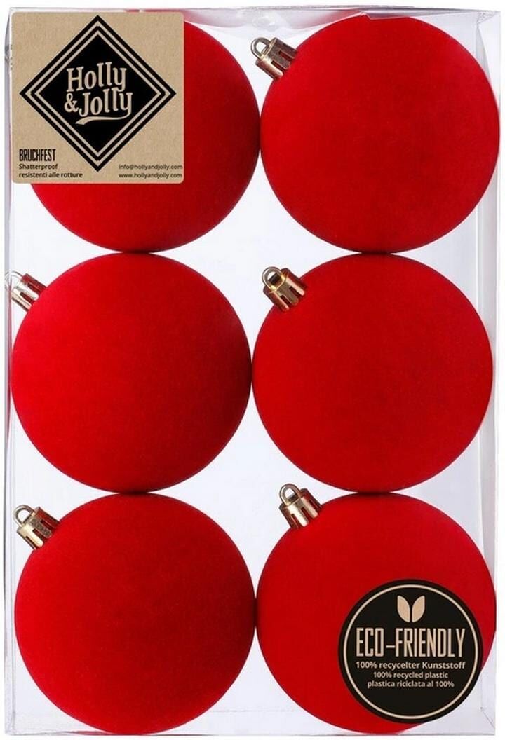 Weihnachtsbaumkugel "Holly & Jolly Weihnachtskugel Samt 6 Stück, 8 cm", hellrot, Ø:8cm, Weihnachtsbaumkugeln, Weihnachtsbaumkugel hellrot 8cm