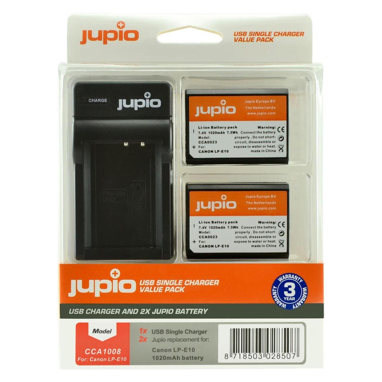 Jupio Ladegerät Set für Canon LP-E10 + 2x Akkus (CCA1008)