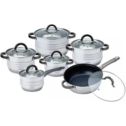 Klausberg Edles Kochtopf-Set aus Edelstahl mit Glasdeckel, 6-teilig, Pfannenset + Topfset, Silber