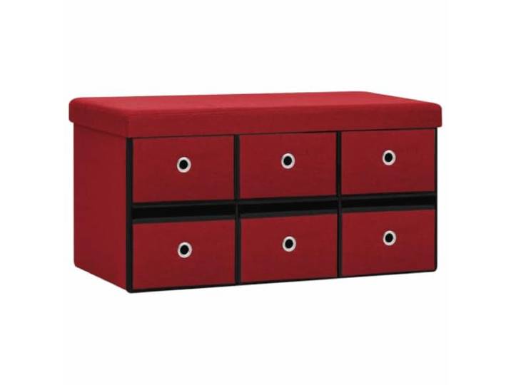 UYPTERF Faltbare Sitzbank mit Stauraum Weinrot 76x38x38 cm Leinenoptik MDF,Leinenimitat,Schaumstofffüllung,6 Schubladen,zusätzliche Sitzgelegenheit,platzsparend zusammenfaltbar