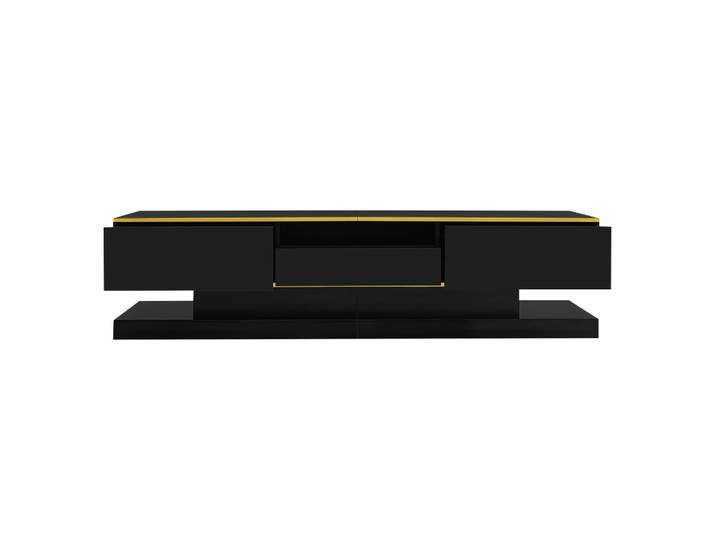 Meuble TV noir laqué éclairage LED et accents dorés