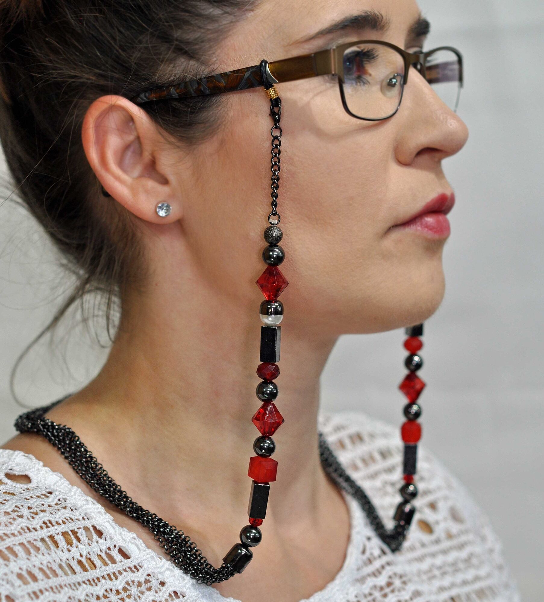 Collierkettchen STEUER "Brillenkette", schwarz, Halsketten, Damen, 76cm, Metall, L: 76