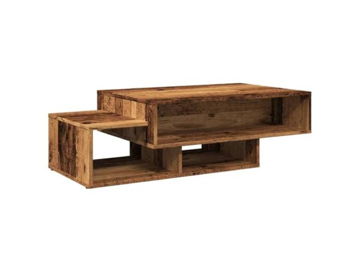 Tmriohed Couchtisch Altholz 105x55x32cm Sofatisch mit 3 Fächern Rechteckiger Wohnzimmertisch in Altholz-Optik mit asymmetrischen offenen Fächern für Büro und Lounge.