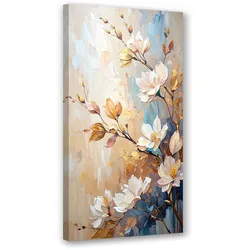 LEINWANDBILD Blumen Zweige Beige Imitation Farbe 40x80cm