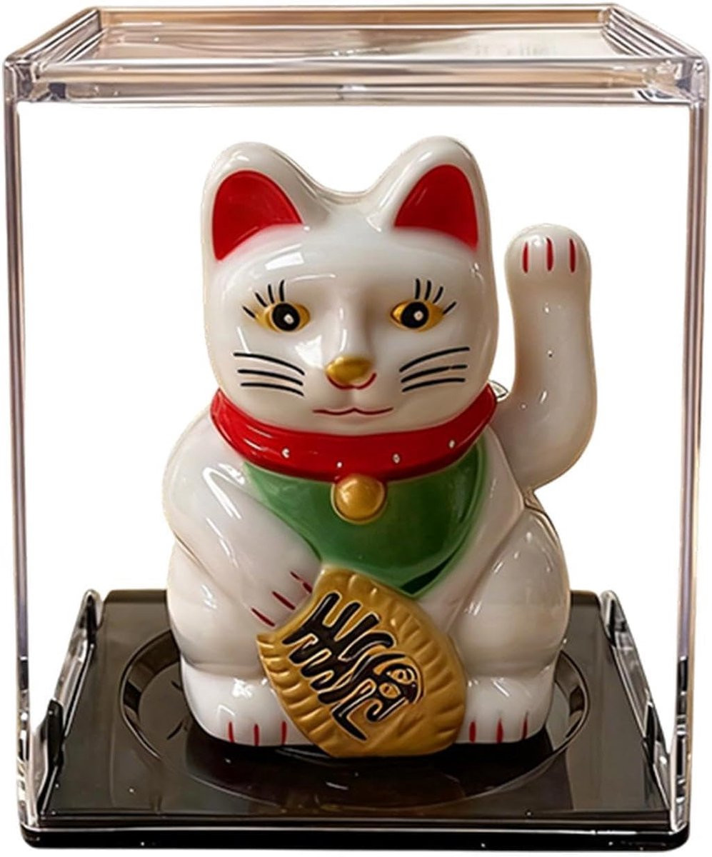 Zwaaiende Kat Standbeeld - Wapperende Kat Decoratie - Zonne-energie - Wit - Breedte: 6 cm