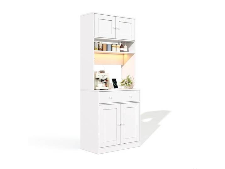 Meuble de cuisine colonne rangement LED avec prises USB grand tiroir blanc MDF 180 cm JOINERY