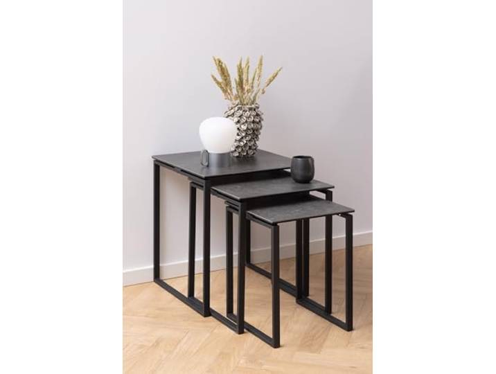 möbelando Satztisch >Katrine< (3-teilig) in schwarz - 50x55x50 (BxHxT)